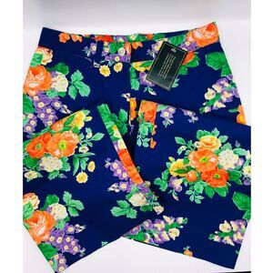 Brand New Size 4 Lauren Ralph Lauren Cotton Pants ROYAL Blue and Orange Floral